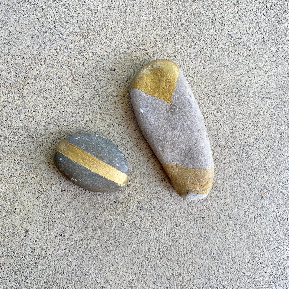 Hand Painted Gold Stone River Rocks - Picture 3 of 11